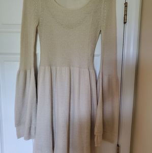Venus Off White Bell Sleeve Sweater Dress with Lace Detailed Slip
